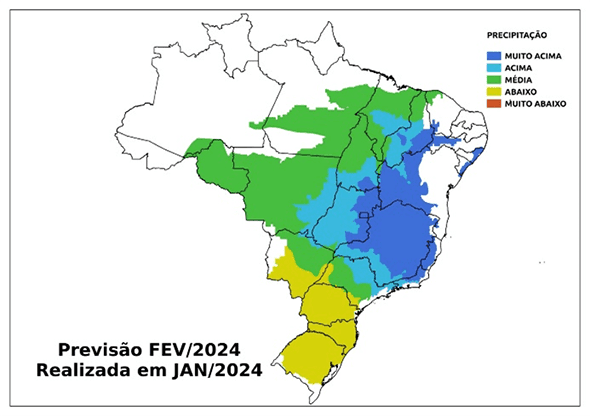 Fig. 4: Tendência de chuva para fevereiro com desvio em relação ao que é normal para o mês