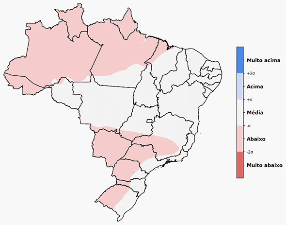 Fig. 4: Tendência de chuva para maio com desvio em relação ao que é normal para o mês
