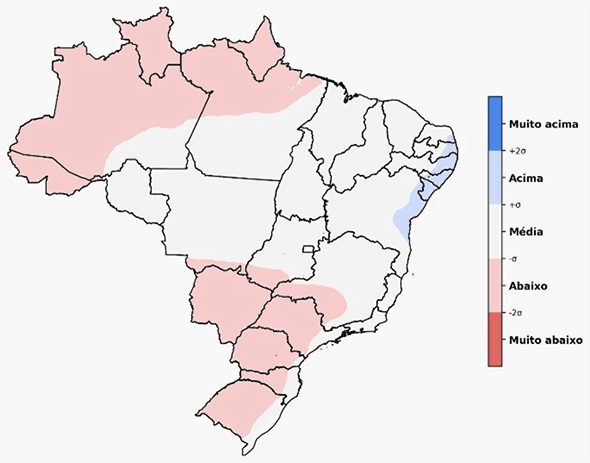 Fig. 6: Tendência de chuva para junho com desvio em relação ao que é normal para o mês