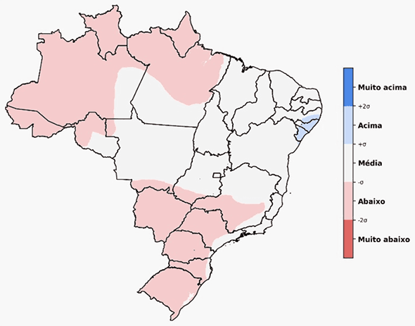 Fig. 8: Tendência de chuva para julho com desvio em relação ao que é normal para o mês
