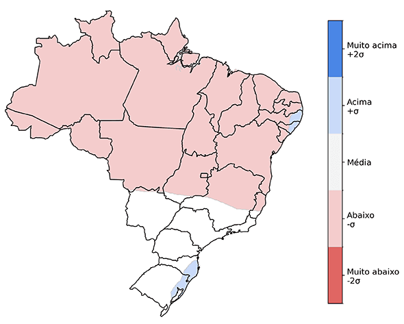 Fig. 6: Tendência de chuva para agosto com desvio em relação ao que é normal para o mês