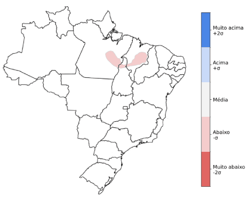 Fig. 6: Previsão de anomalia de precipitação para novembro com desvio em relação ao que é normal para o mês