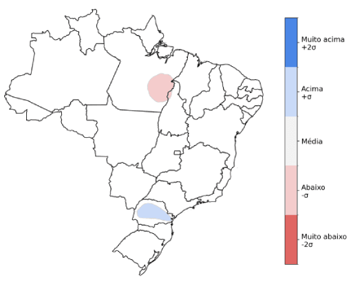 Fig. 4: Previsão de anomalia de precipitação para outubro com desvio em relação ao que é normal para o mês